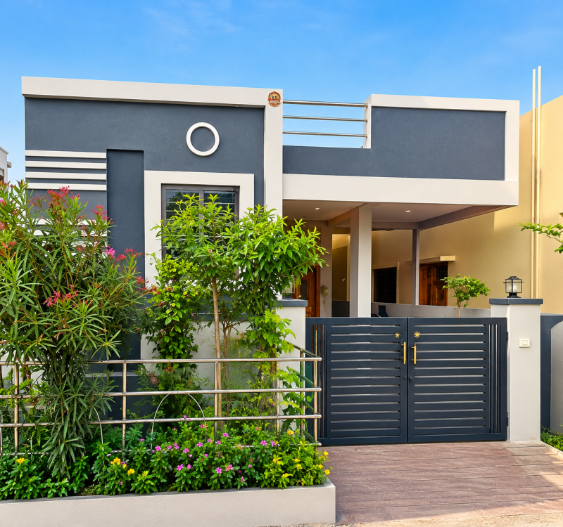 Modern Charcoal Home with Garden Gate