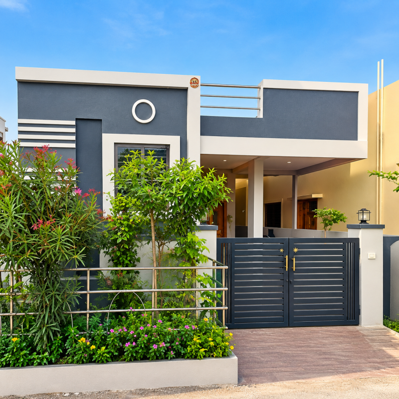 Modern Charcoal Home with Garden Gate