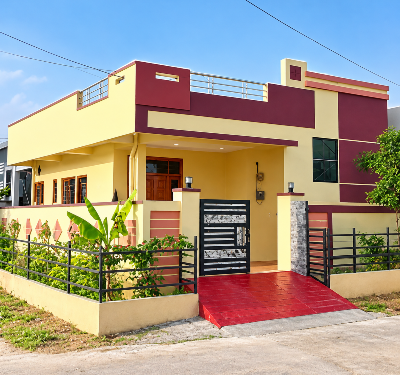 Modern Maroon and Cream House Facade